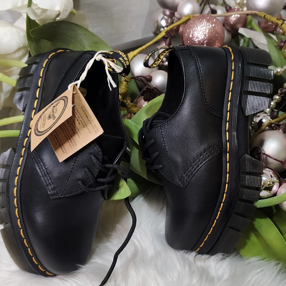 Dr. Martens Audrick 3-Eye Womens Casual Black Leather Platform Shoes NWT